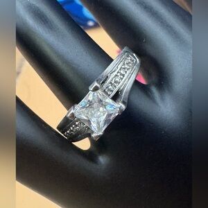 Sterling silver and white sapphire sz 8 engagement ring